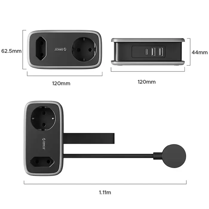 Orico AP3 65W GaN 6in1 Power Strip 2x AC + 2x USB-A + 2x USB-C - Black Foto 4