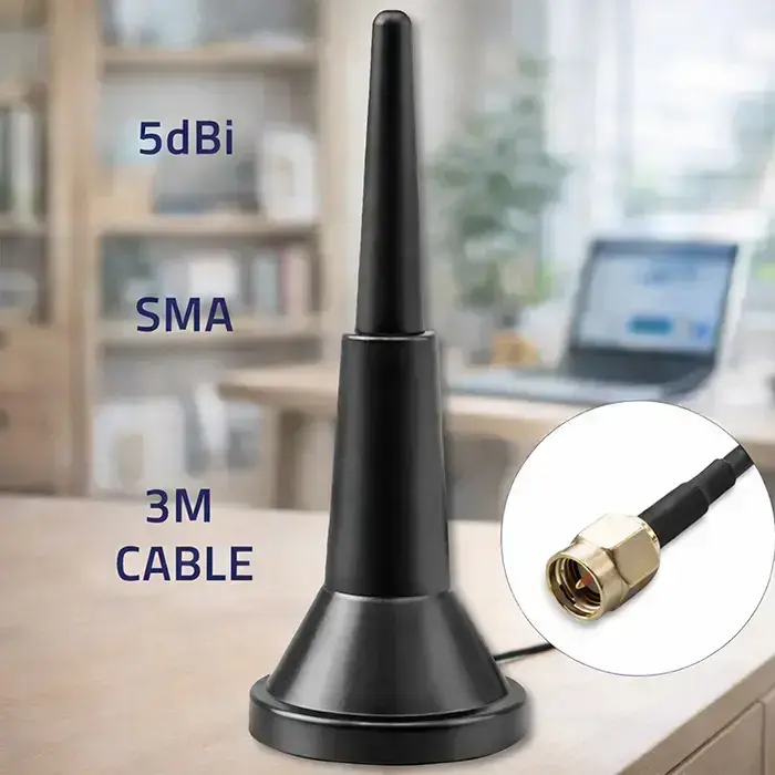 Qoltec 4G LTE antenna with magnetic base | 5dBi | indoor | omnidirectional |600-2700 MHz | SMA | 3m Foto 3
