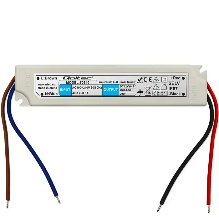 Qoltec LED Driver IP67 20W | 12V | 1.6A | Waterproof | White Photo 6
