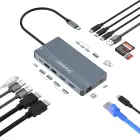 USB-C Hub 14 in 1 Wozinsky WDS03Y5S Multifunctional, Aluminum, for 3 Monitors, with 15 cm Cable - Gray Фото 2