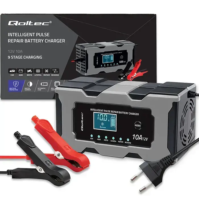 Qoltec Intelligent microprocessor charger 12V 10A | Rectifier with repair function for AGM GEL LiFePO4 battery | LCD Photo 11