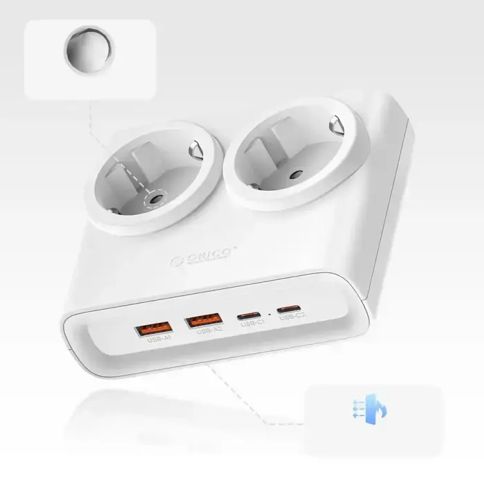 Orico PDC25 25W 6in1 Power Strip 2x AC + 2x USB-A + 2x USB-C - White Foto 2