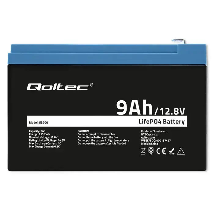 Qoltec LiFePO4 lithium iron phosphate battery | 12.8V | 9Ah | 115.2Wh | BMS Foto 6