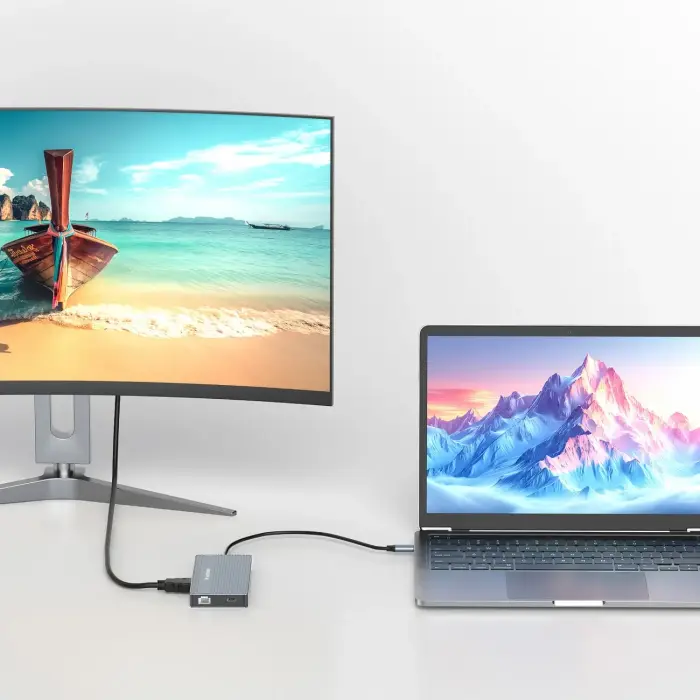USB-C Hub 14 in 1 Wozinsky WDS03Y5S Multifunctional, Aluminum, for 3 Monitors, with 15 cm Cable - Gray Фото 7