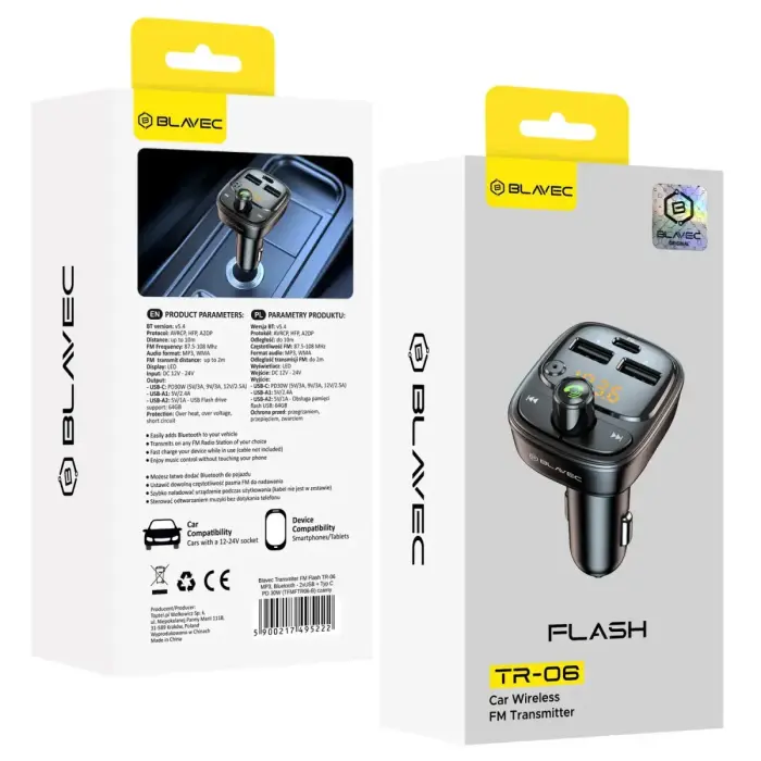 Blavec FM Transmitter Flash TR-06 MP3, Bluetooth - 2xUSB + Type C - PD 30W (TFMFTR06-B) black Фото 7