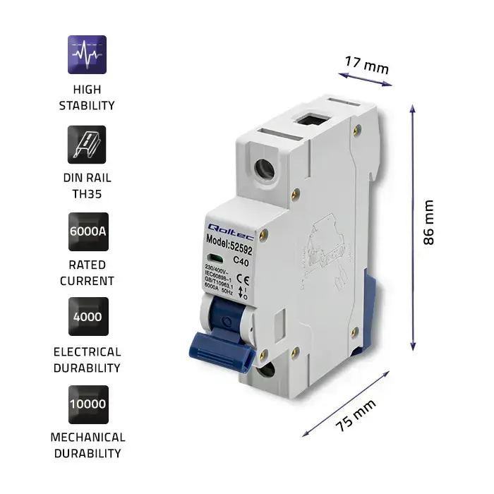 Qoltec Overcurrent Circuit Breaker C40 | Fuse | AC | 40A |1P Foto 3