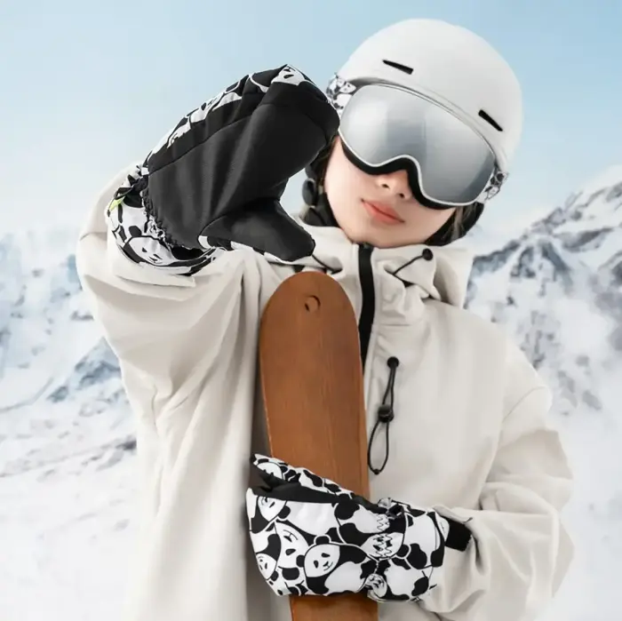 Qunature Panda Heat Transfer Ski Gloves Kids Size S - Black/White Foto 8