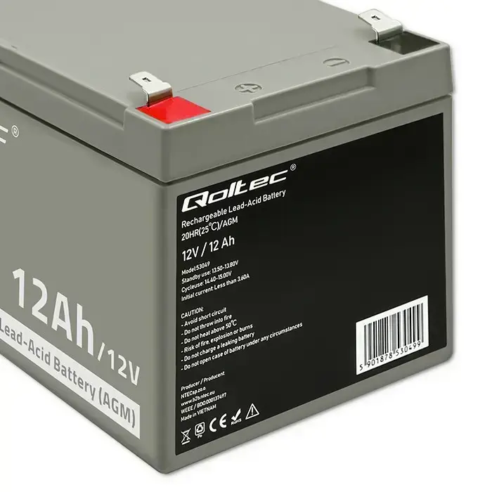 Qoltec AGM battery | 12V | 12Ah | Maintenance-free | Efficient| LongLife | for UPS, security Фото 4