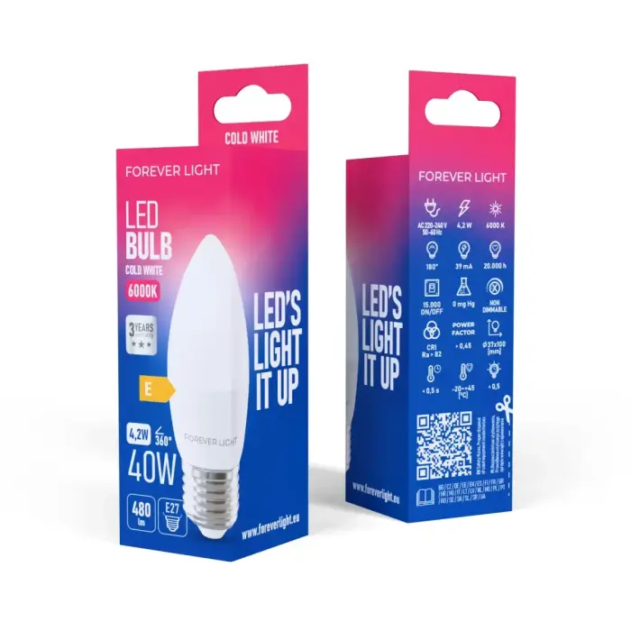 Forever Light LED Bulb E27 C37 4.2W 480lm 6000K class E Фото 5