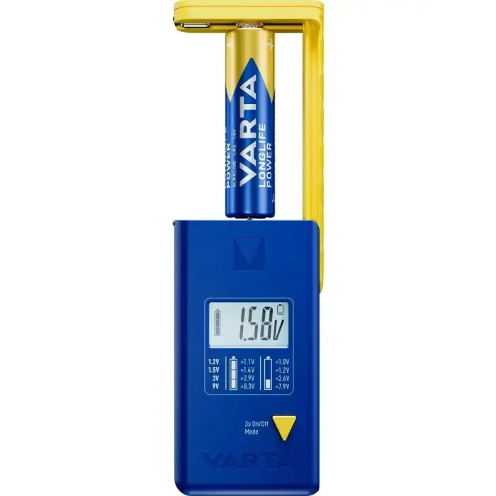 VARTA battery tester with digital display (AA, AAA, Type C, Type D, 9V, button) 893101111 blue Photo 2