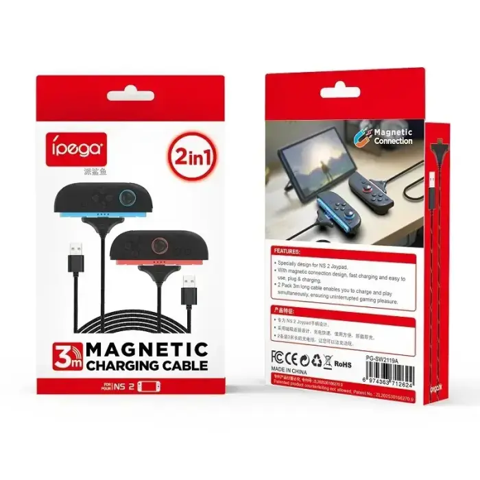 iPega SW2119A Charging Cable (3m, 2pcs) for JoyCon Controller Nintendo Switch 2 Red/Blue (Damaged Package) Foto 2