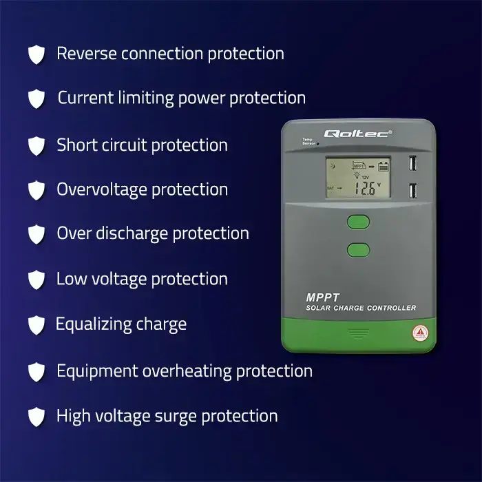 Qoltec Solar Charge Controller MPPT with Temperature Sensor 40A | 12V / 24V | LCD | 2 x USB | Bluetooth | APP | GEL | LiFePO4 Photo 6