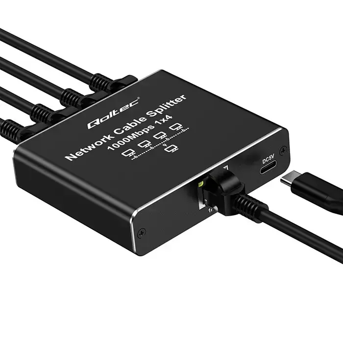 Qoltec Splitter Ethernet mini SWITCH 1x4 RJ45 | 1000Mb/s | USB-C | Aluminium Фото 7