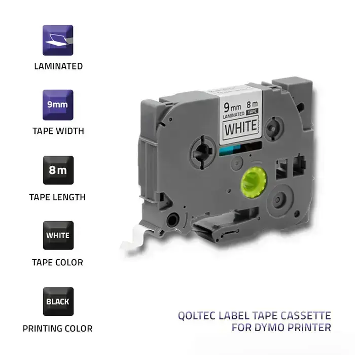 Qoltec Tape for BROTHER TZe-221 | 9mm x 8m | White / Black overprint Photo 2