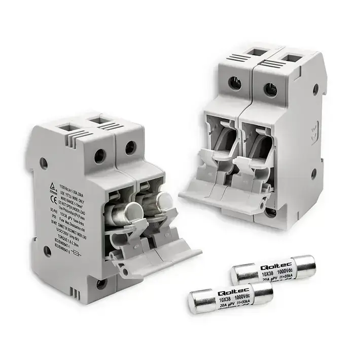 Qoltec Fuse base + DC fuse | 2P|1000V |20A |10x38 |solar Foto 3