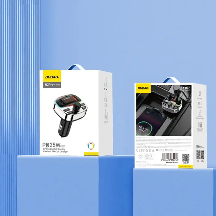 Dudao R2PRO+ Transmitter with PD25W Bluetooth 5.3 RGB Charging Ports - Black and Silver Фото 7
