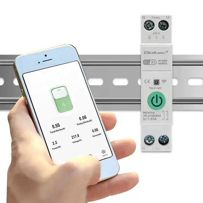Qoltec Wi-fi DIN rail relay with electricity meter 63A| TUYA | SMART LIFE Foto 2