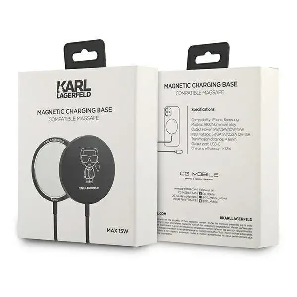 Karl Lagerfeld wireless induction charger (MagSafe compatible) 15W + USB Type C cable black (KF000566-0) Фото 4
