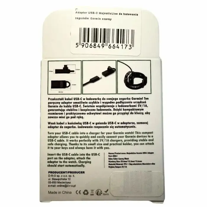 Adapter USB-C MajesticLine for Charging Garmin Watches black Фото 7