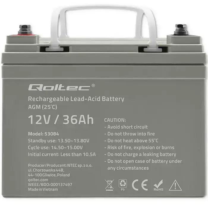 Qoltec  AGM battery | 12V | 36Ah | Maintenance-free | Efficient| LongLife | for UPS, scooter Photo 5