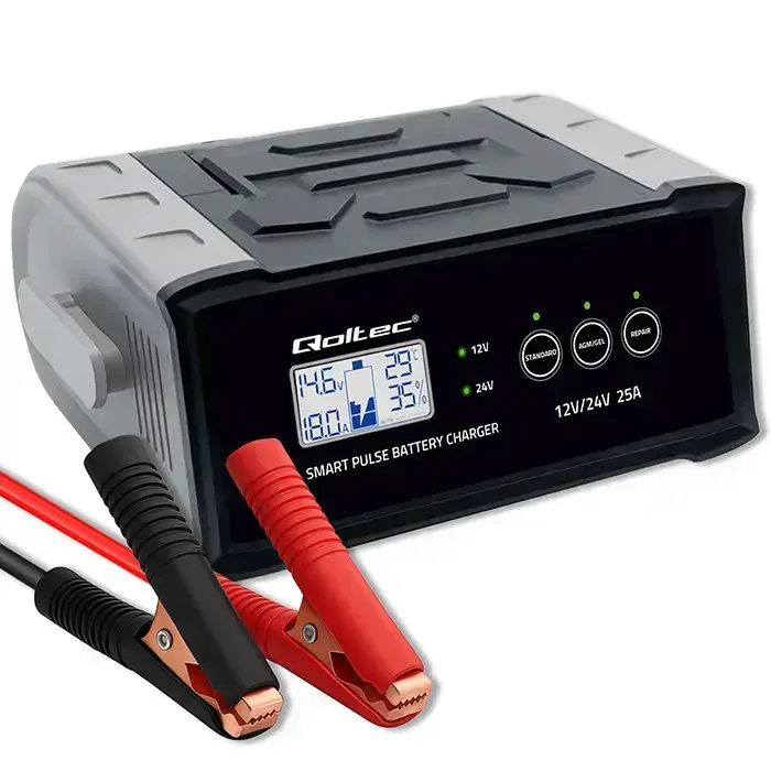 Qoltec Intelligent microprocessor charger 12V 24V 25A | Rectifier with repair function for AGM GEL SLA battery | LCD Фото 11