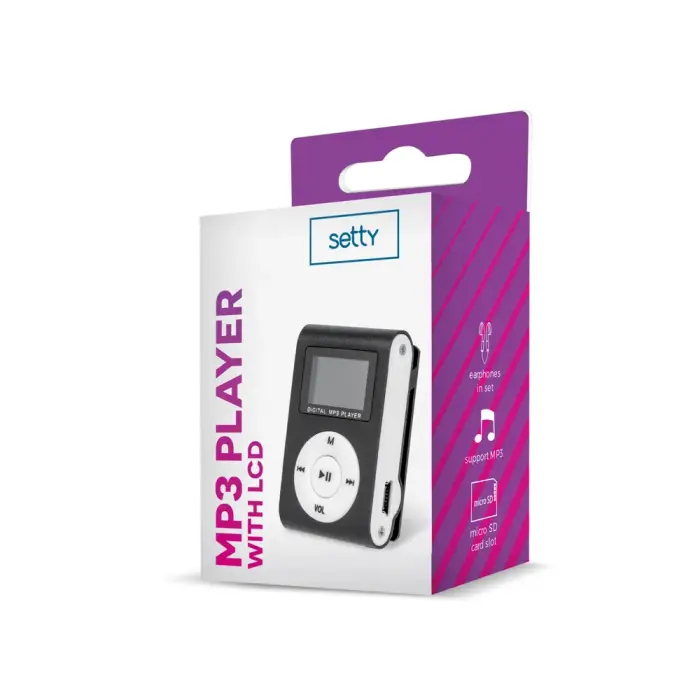 Setty MP3 Super Compact Music Player With LCD Display | FM Radio and MicroSD Card Slot + Headphones Black Photo 2