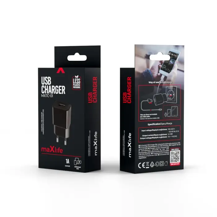 Maxlife MXTC-01 tīkla lādētājs | 5W | USB-A | melns Foto 3