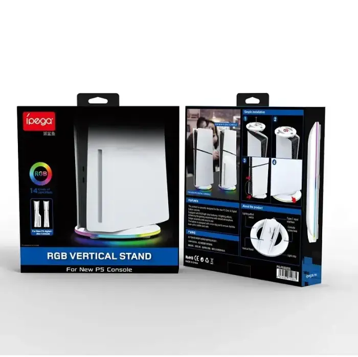iPega P5S025S Vertical Stand with RGB for PS5 Slim/PS5 Pro White Photo 3