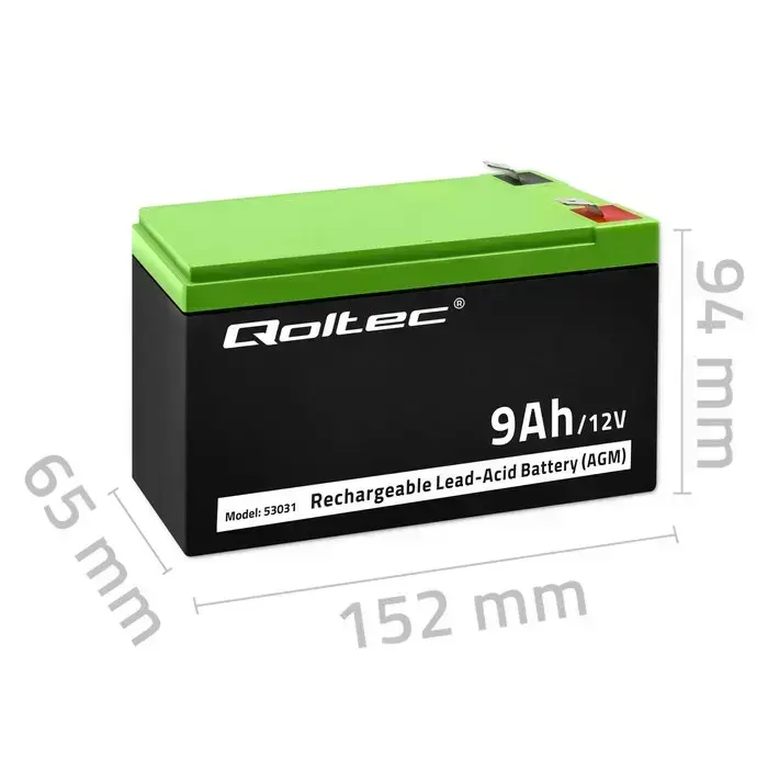 Qoltec AGM battery | 12V | 9Ah | Maintenance-free | Efficient| LongLife | for UPS, security Фото 8