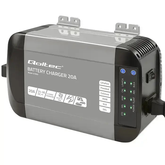 Qoltec Smart Monolith charger for LiFePO4 AGM GEL SLA batteries | 20A | 24V Фото 12