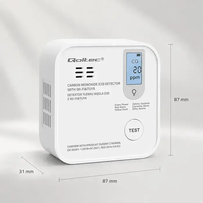 Qoltec Certified wireless Carbon monoxide (CO) sensor with battery | CO detector | TUYA | Wi-Fi | sensor service life 10-years | 85dB alarm | LED Foto 12