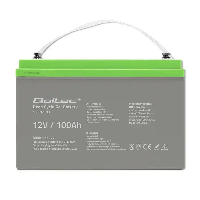 Qoltec Deep Cycle Gel Battery | 12V | 100Ah | 30.5kg | Maintenance-free | Professional | LongLife | PV, UPS, camper Foto 5