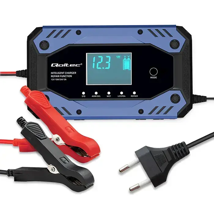 Qoltec Intelligent charger for STD AGM GEL LiFePO4 | Battery charger with repair function |12-24V |10A | LCD | 9 - stage charging Фото 9