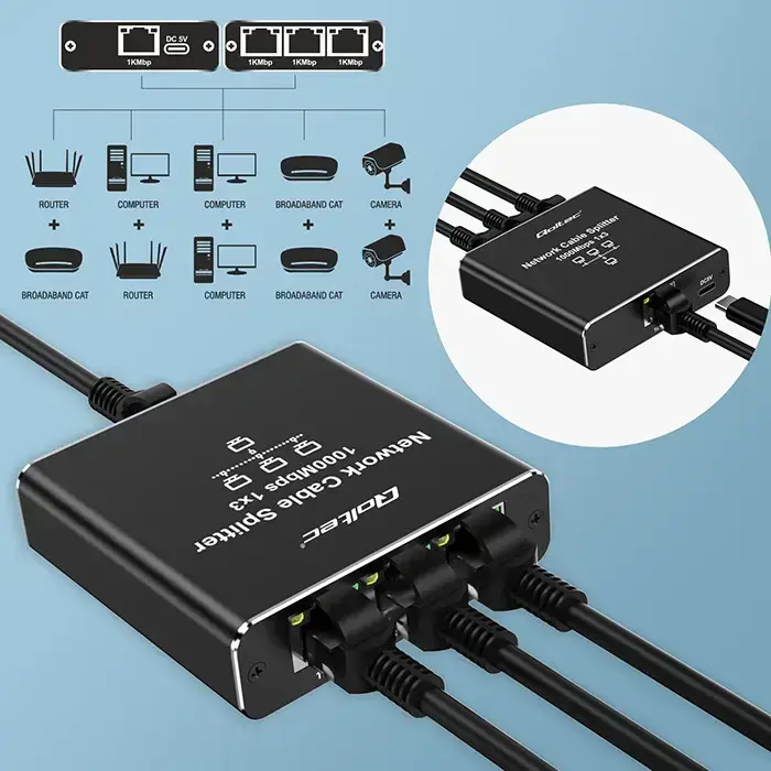 Qoltec Splitter Ethernet mini SWITCH 1x3 RJ45 | 1000Mb/s | USB-C | Aluminium Foto 7