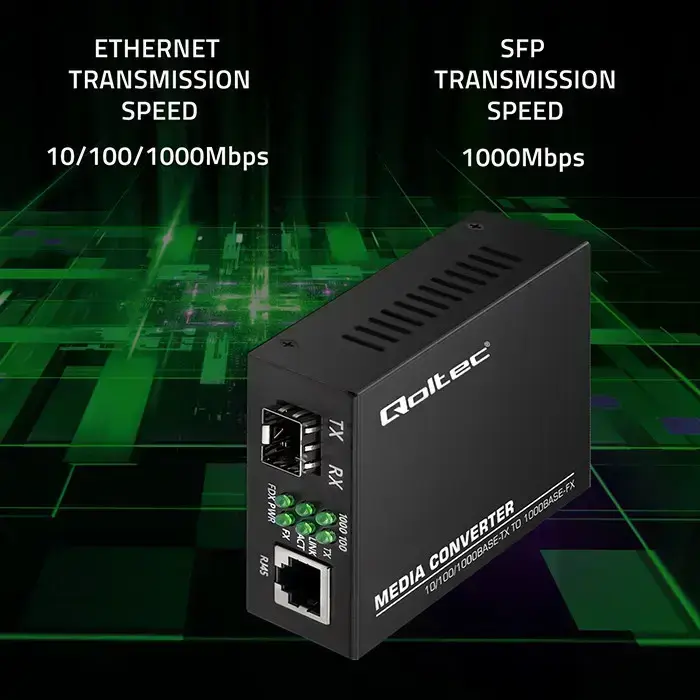 Qoltec Bidirectional Ethernet SWITCH Media Converter 1x RJ45 1x SFP| 1000Mbps | 5V Фото 4
