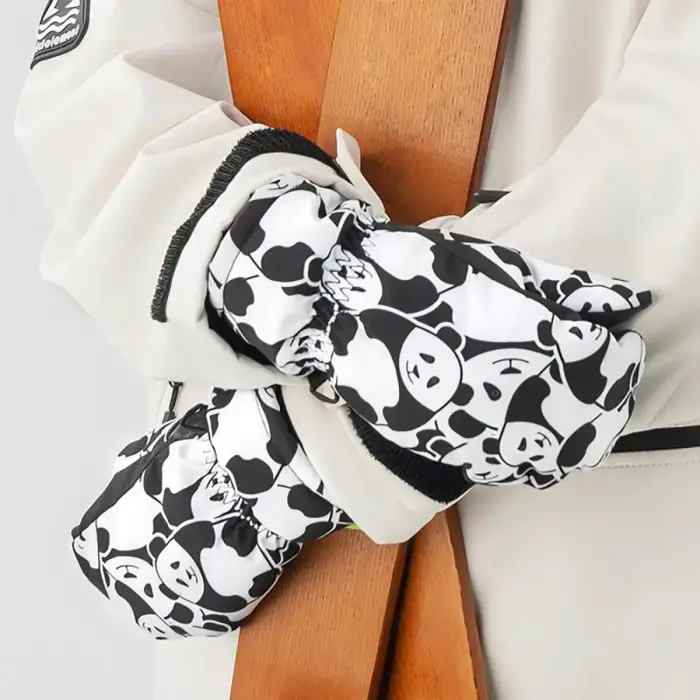 Qunature Panda Heat Transfer Ski Gloves Kids Size S - Black/White Foto 6