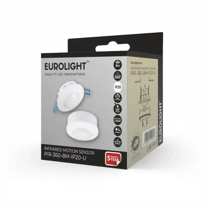 Judesio daviklis, PIR, 8m 2000W 360° IP20 virštinkinis/įleidžiamas Eurolight Photo 2