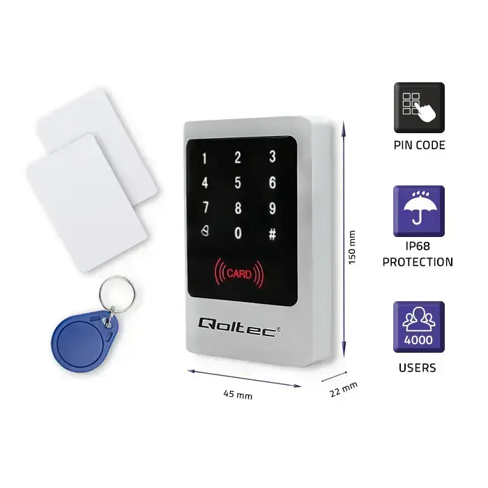 Qoltec Code lock MIMAS with RFID reader Code | Card | key fob | Doorbell button | IP68 | EM Фото 2