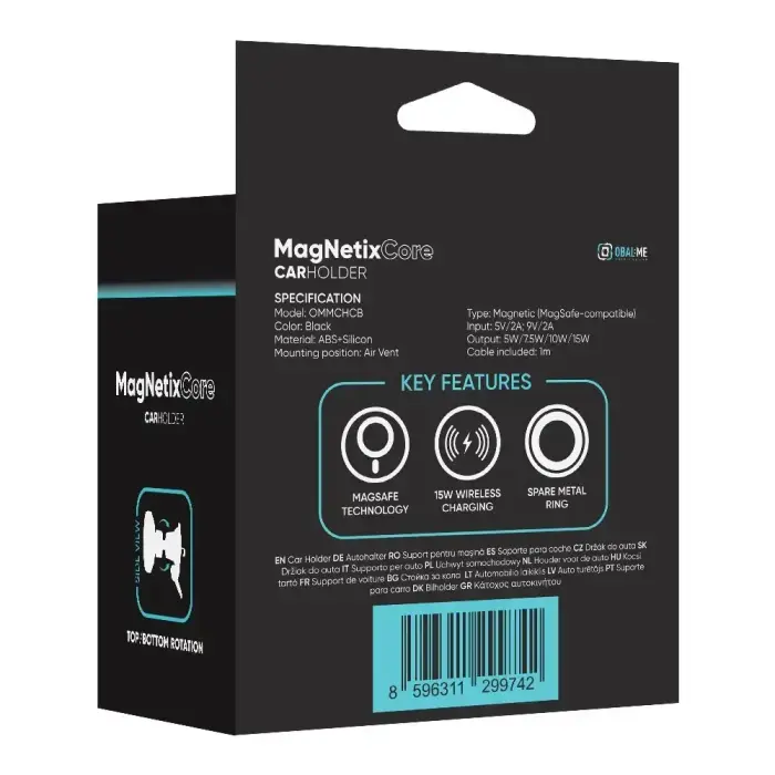 OBAL:ME MagNetix Core Wireless Car Charger Mount 15W Black Photo 6