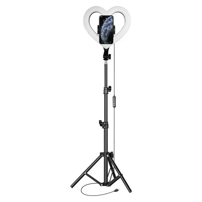 LED Ring Stream RGB lamp 10" with holder for mobile HEART + tripod JM26-10 black Foto 5