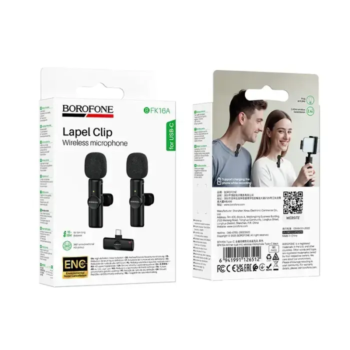 Borofone Lavalier wireless microphone BFK16A Winner Type C black - 2 pieces Photo 9