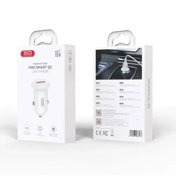 XO car charger CC68 18W QC 1x USB white Фото 2