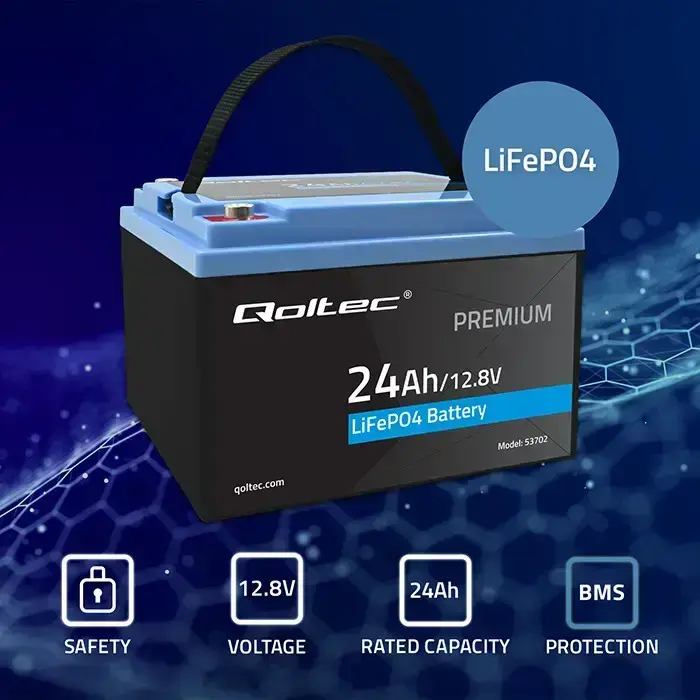 Qoltec LiFePO4 lithium iron phosphate battery | 12.8V | 24Ah | 307.2Wh | BMS Foto 2