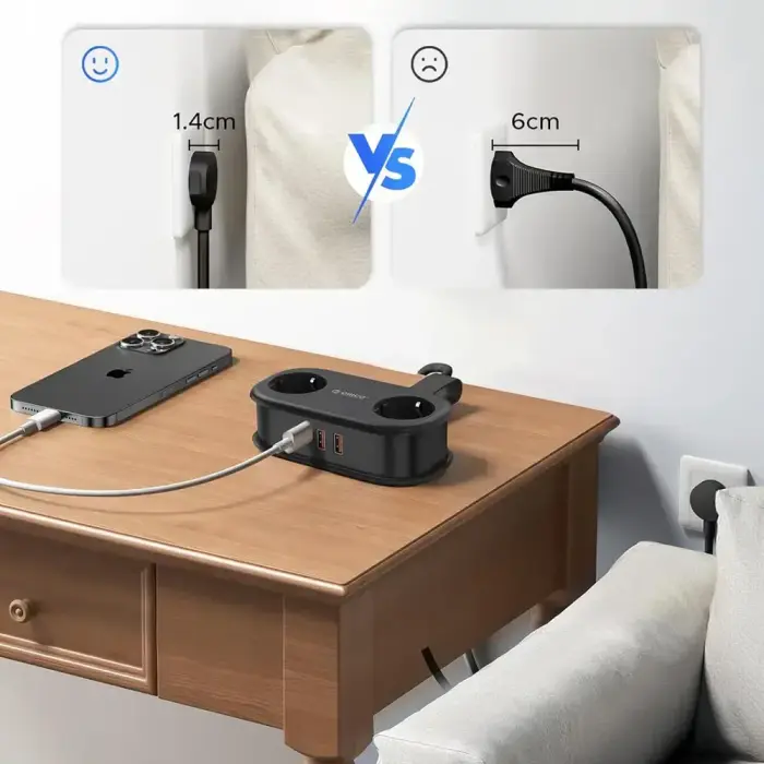 Orico APP 15.5W 5in1 Power Strip 2x AC + 2x USB-A + 1x USB-C - Black Photo 3
