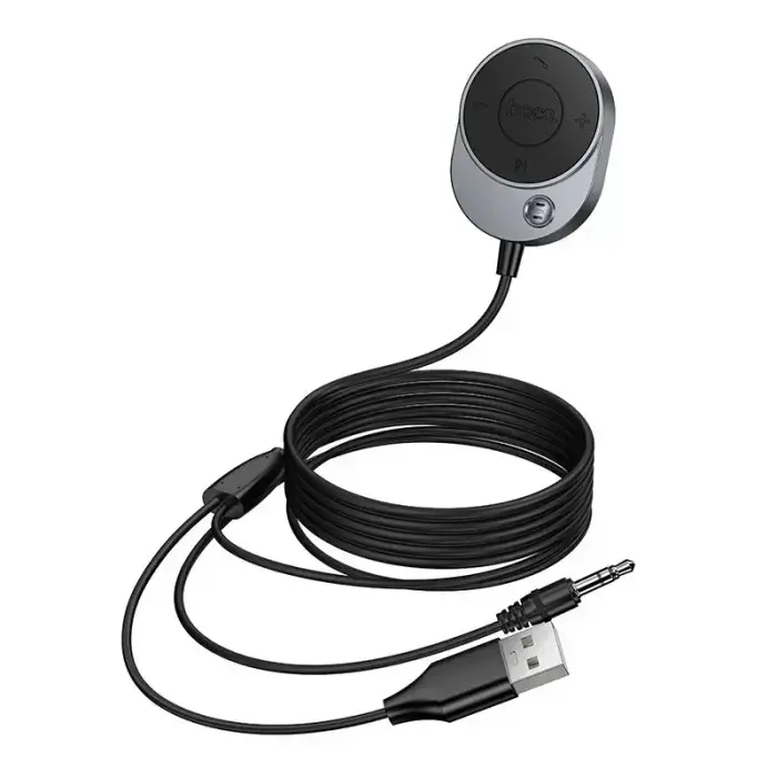 Wireless car receiver Hoco AUX Bluetooth with cable Jack 3,5 mm E150 metal gray Фото 5