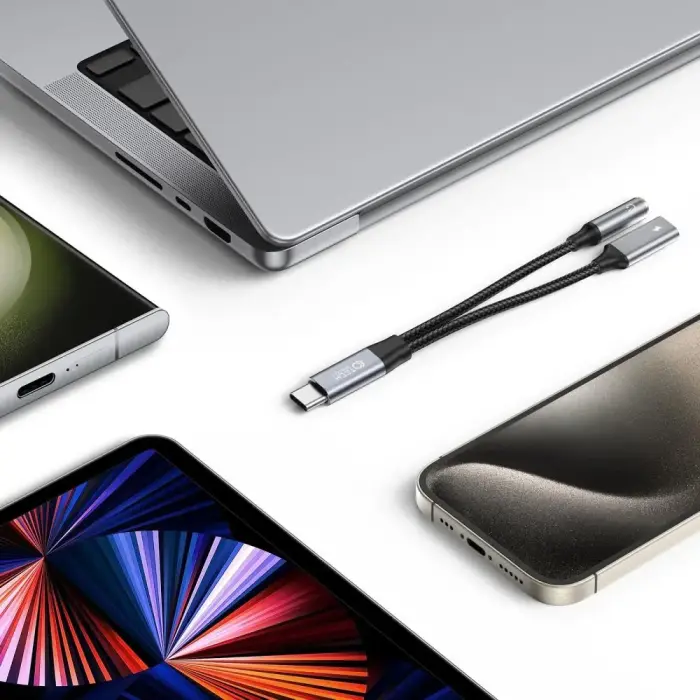 Tech-Protect UltraBoost USB-C (male) PD 60W 6A | mini jack 3.5mm (female) - USB-C (female) cable - black Photo 2