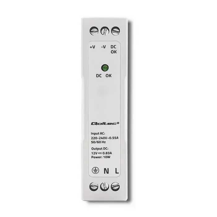 Qoltec DIN rail power supply | 10W | 12V | 0.83A | White | Slim Foto 2