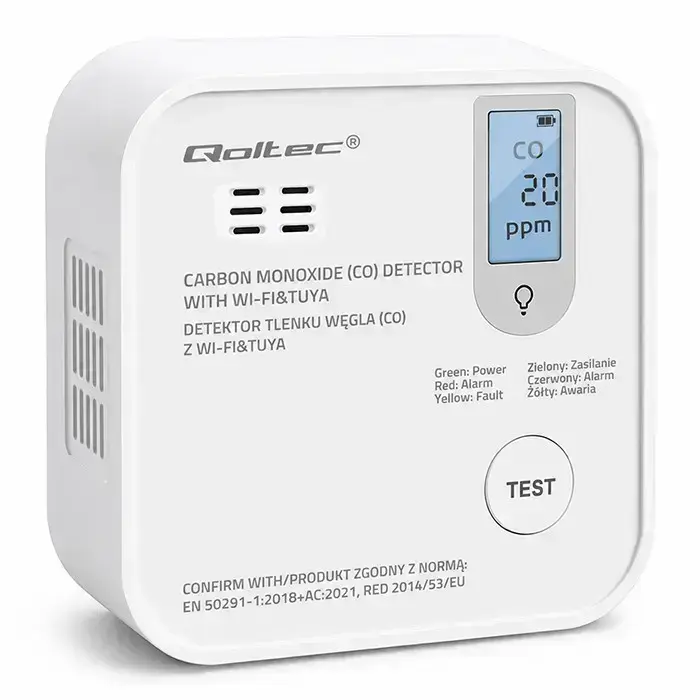 Qoltec Certified wireless Carbon monoxide (CO) sensor with battery | CO detector | TUYA | Wi-Fi | sensor service life 10-years | 85dB alarm | LED Foto 10
