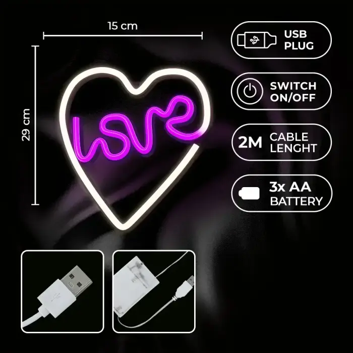 Neon LED Light LOVE HEART purple white NNE02 Neolia Фото 6