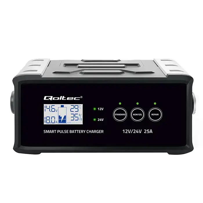 Qoltec Intelligent microprocessor charger 12V 24V 25A | Rectifier with repair function for AGM GEL SLA battery | LCD Фото 12